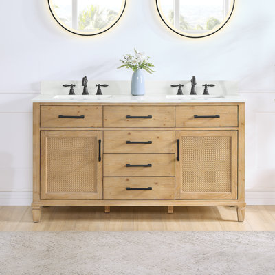 Meuble-lavabo double l 60 po avec plateau en quartz Gingras