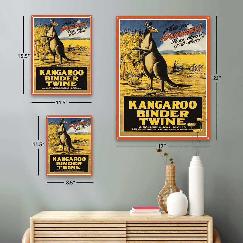 «Vintage Kangaroo Binder Twine», publicité sur métal, H 23,2 po x l 17,2 po x P 0,04 po