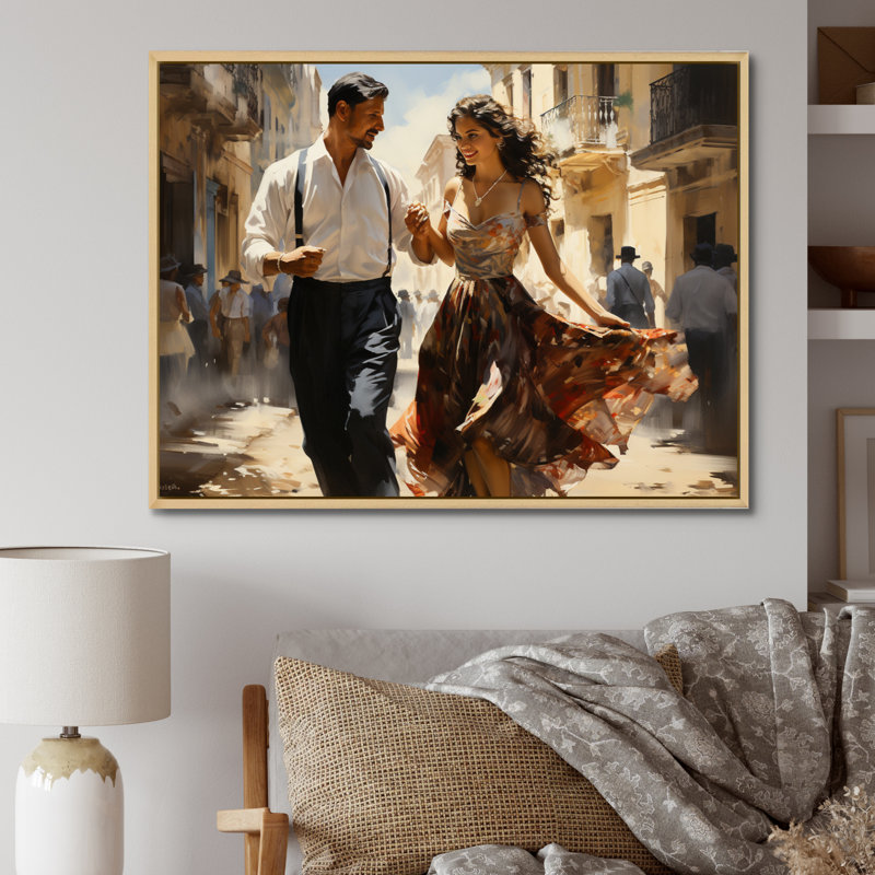 «Cuban Dancers Grace - Cuba Landscape», art mural sur toile, H 24 po x l 32 po x P 1 po, Cadre flottant érable