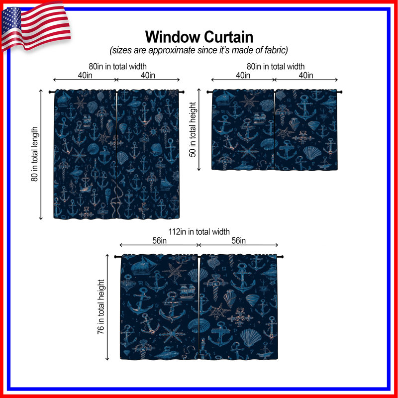 Rideaux obscurcissant Nautical Anchor Seashells, 40 po x 50 po - 2 panneaux, Transparent