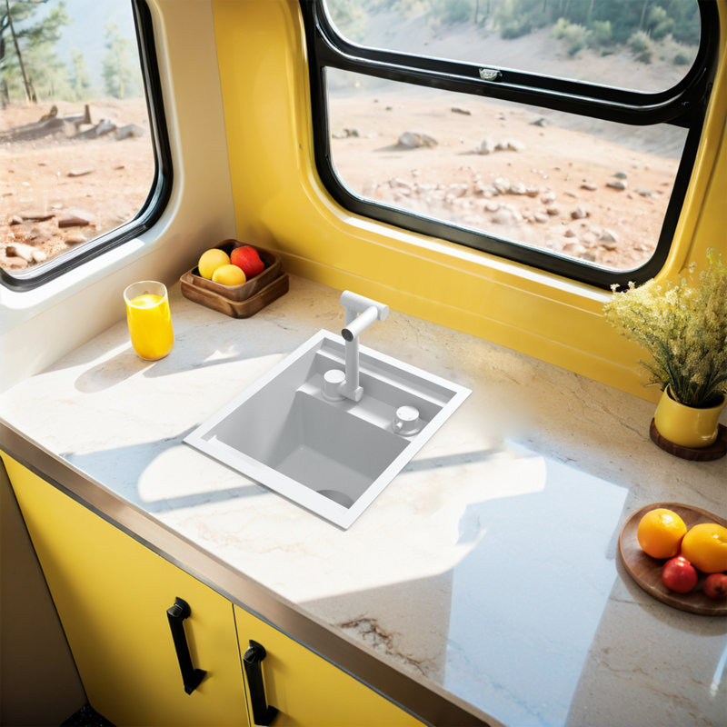 9 L Kitchen Sink Rv Sink With A Foldable Tap Inside, White