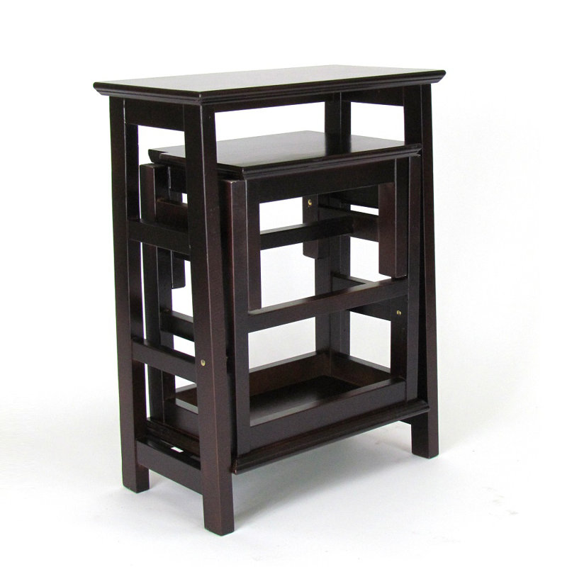 3 - Step Wood Lightweight Folding Step Stool, Dark Brown