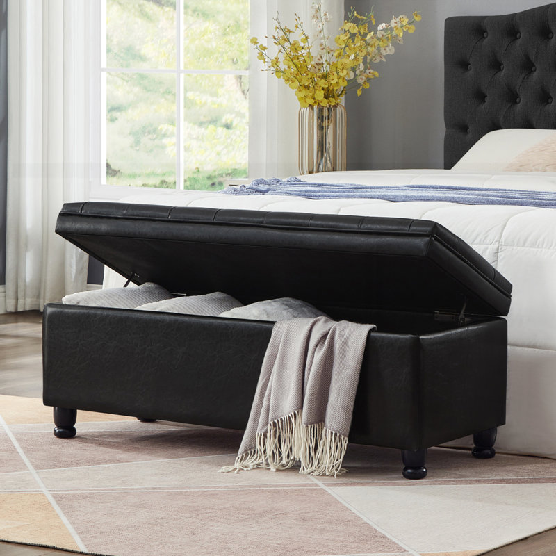 Meshell Linen Blend Upholstered Storage Bench, Black Duplicate