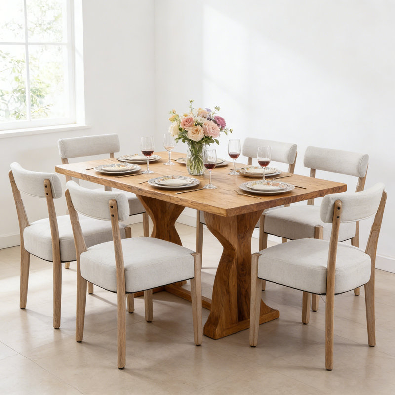 Chaises d'appoint rembourrées en lin et bois massif, Beige