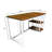 Asymmetrical Metal Frame Walnut Finish Computer Desk with 2 Shelves