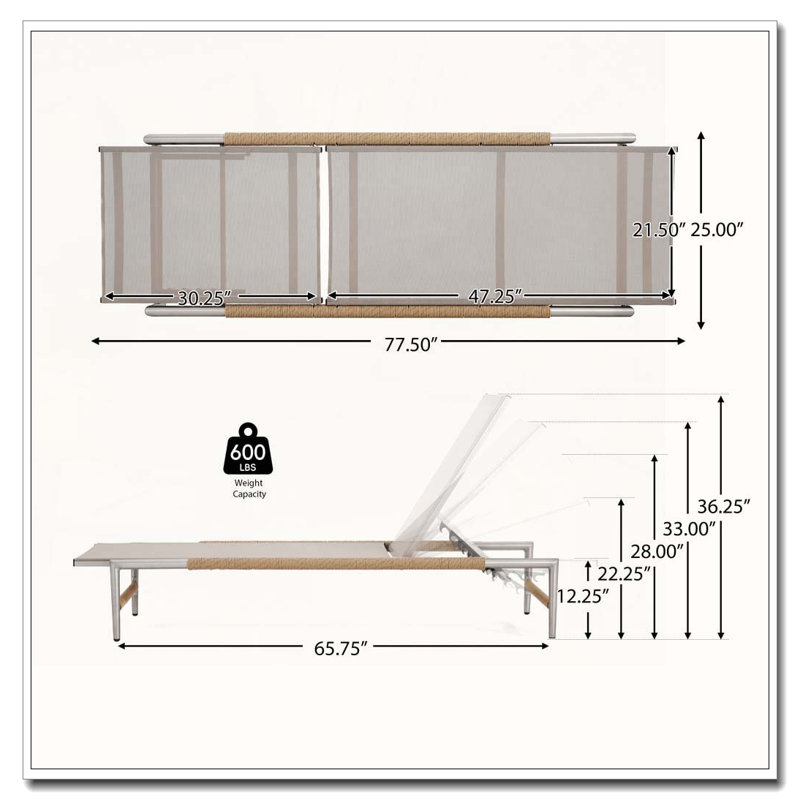 Outdoor Patio Aluminun Chaise Lounge, 2