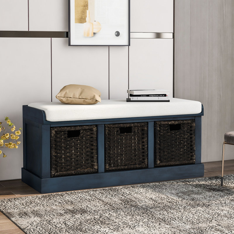 Banc de rangement avec 3 paniers en rotin classiques amovibles