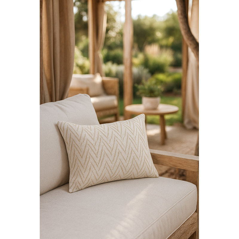 Rustic Beige Chevron Boucle Indoor Outdoor Pillow 20x20, Square 24", Polyester