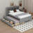 Full Size Bed With Twin Trundle, Wood Platform Bed With Bookcase Headboard And Storage Drawers-1910859288