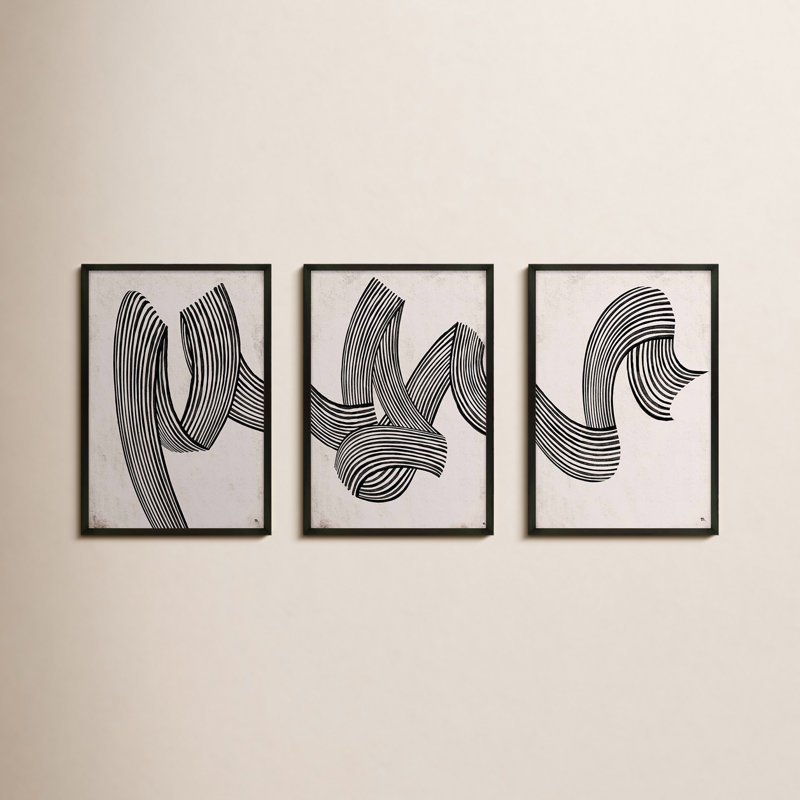 Menton Linework by Studio M - 3 Piece Picture Frame Print Set, 38" H x 53" W, Black