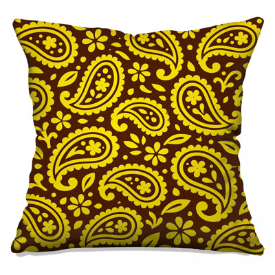 Yellow Brown Paisley Double Sided Throw Pillows