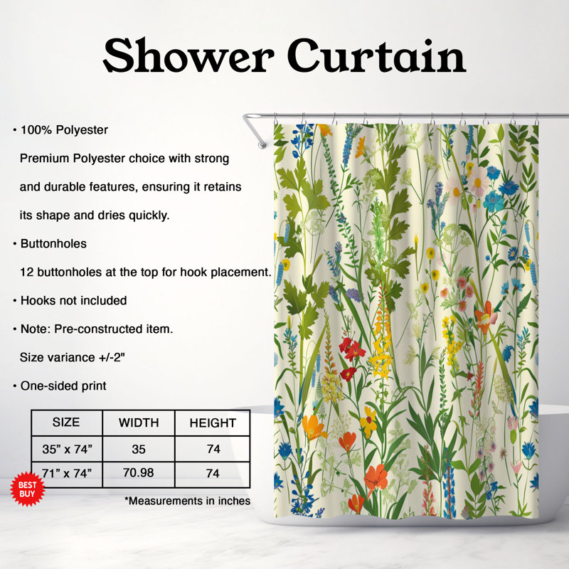 New Blossom - Rideau de douche Premium, H 74 po x l 71 po