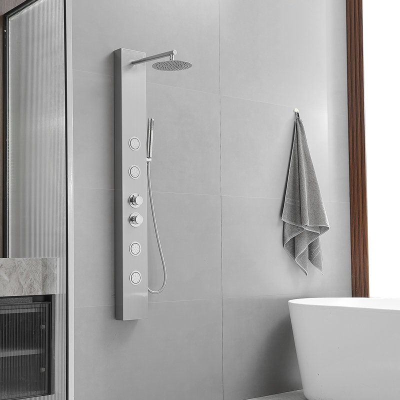 Système de tour de douche à inverseur 3 voies avec pomme de douche réglable, Nickel chromé