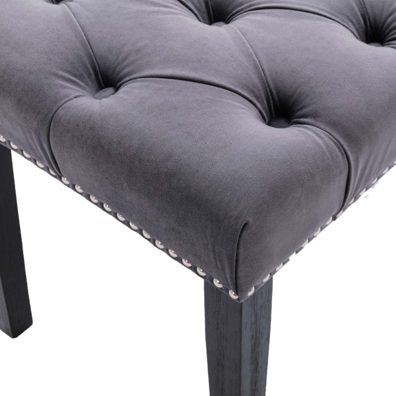 Upholstered Tufted Bench, Dark Gray, Black