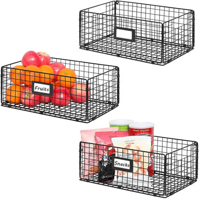  Panier de garde-manger pliable mural en métal avec poignées - paquet de 3 - 16 po x 9 1/2 po x 6 po, bac de rangement pour aliments