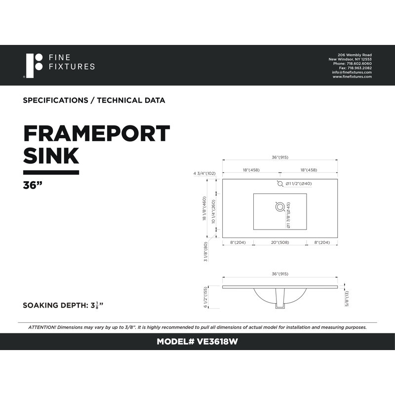 Dessus de meuble-lavabo de salle de bain simple blanc avec lavabo 36 po Frameport