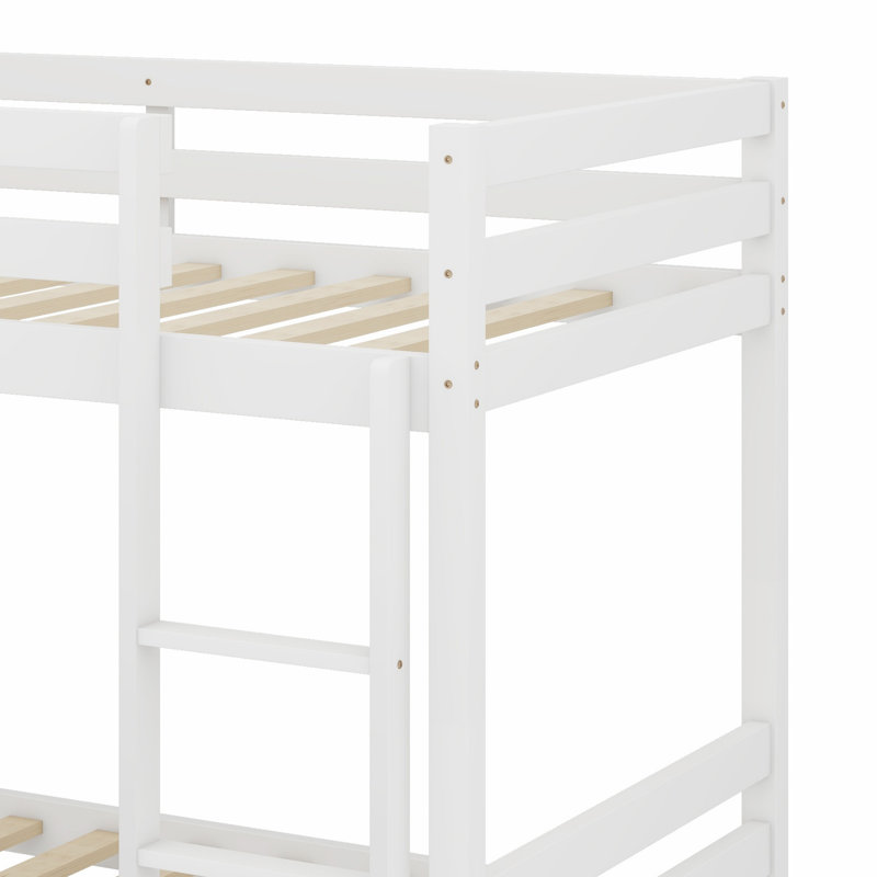 Lit superposé en bois avec tête de lit à étagères de rangement et échelle, se transforme en 2 lits, White