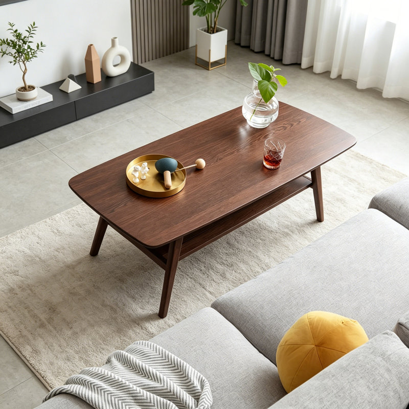 Table basse en bois avec tablette ouverte, Walnut