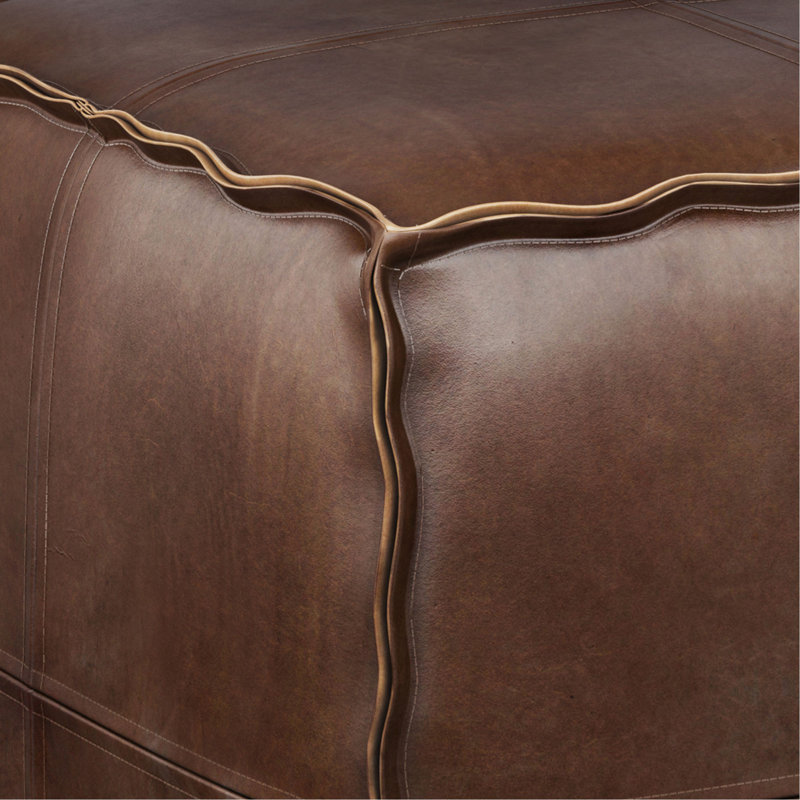 Square Pouf Ottoman in Faux Leather, Dark Brown