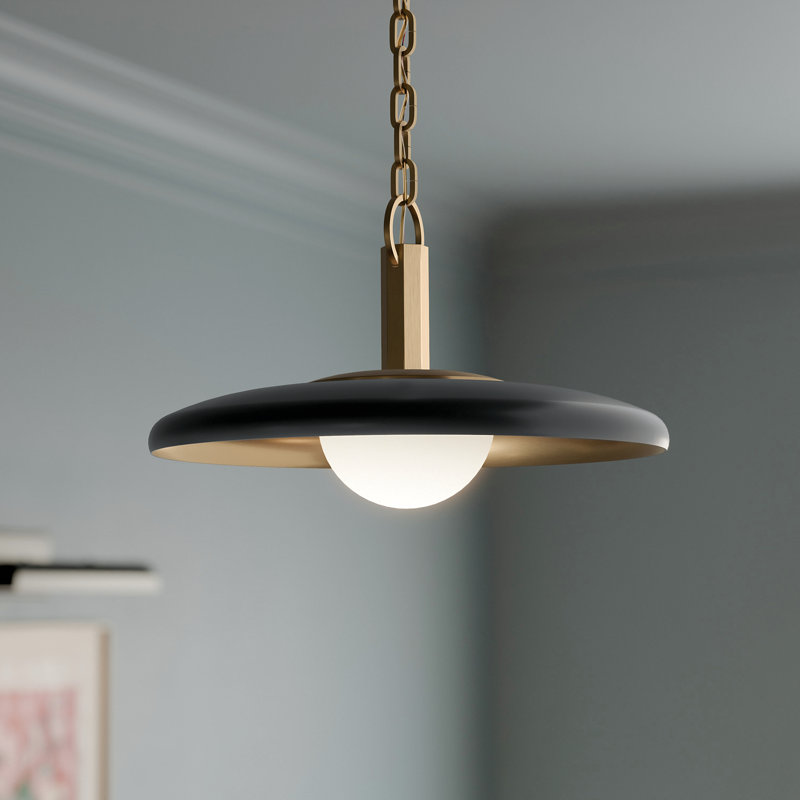 Kurio 16" 1-Light Pendant With Etched Opal Glass in Black, Black, 10" H x 10" W x 10" D