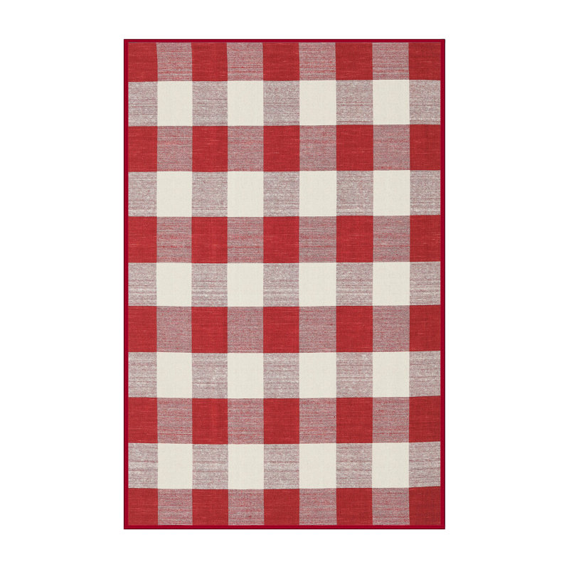 Tapis de zone rouge/crème contemporaine, Rectangle 5 pi x 7 pi