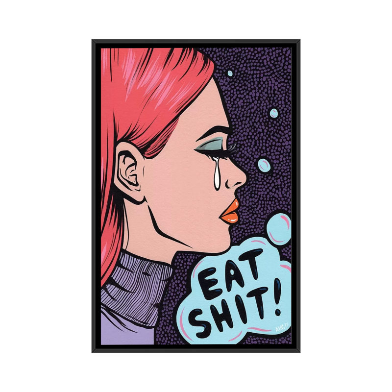 « manger it comic fille », impression sur toile, H 26 po x l 18 po x P 1,5 po, Toile avec cadre noir, Pas de tapis