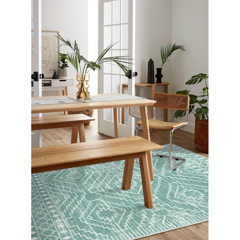 Tribal Geometric Washable Area Rug for Living Room & Bedroom, Non-Slip Moroccan Rug, Rectangle 4' x 6'