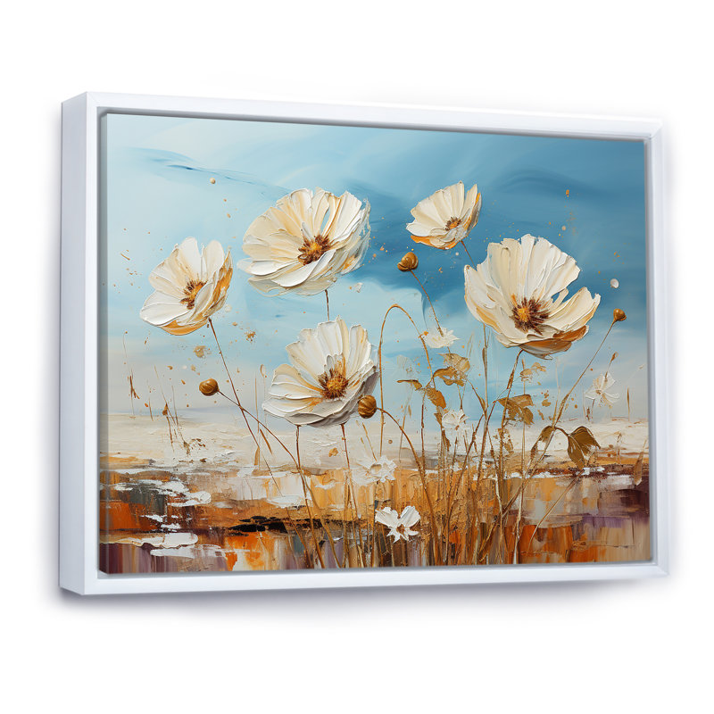 «Daisy Dreamscape Flowers Field» sur impression sur toile, H 12 po x l 20 po x P 1 po, Cadre flottant blanc