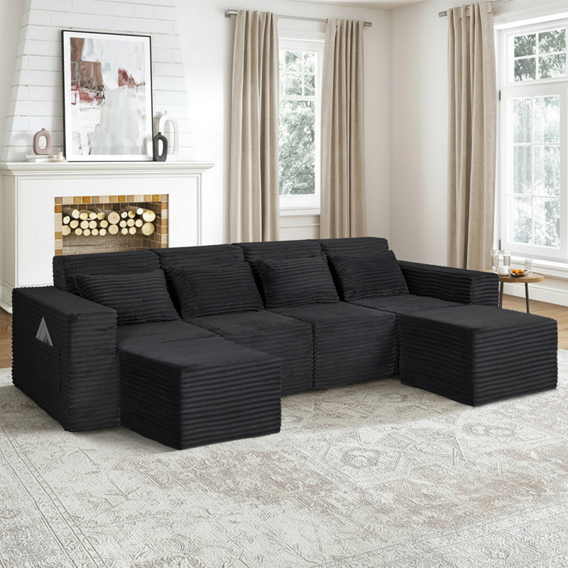 Canapé modulaire en forme de U 132,2 po, assise profonde, rembourré, sans assemblage, Tissu gris