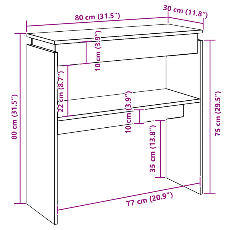 Hars Console Table, Smoked Oak, Smoked Oak, 80cm H x 102cm W x 30cm D