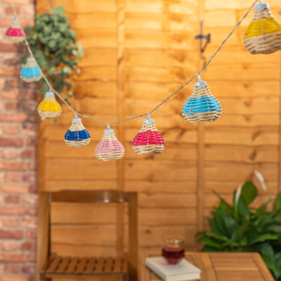Multi Coloured Rattan 10 X Battery Operated Outdoo 238cm LED Battery Powered 10 - Bulb Novelty String Light