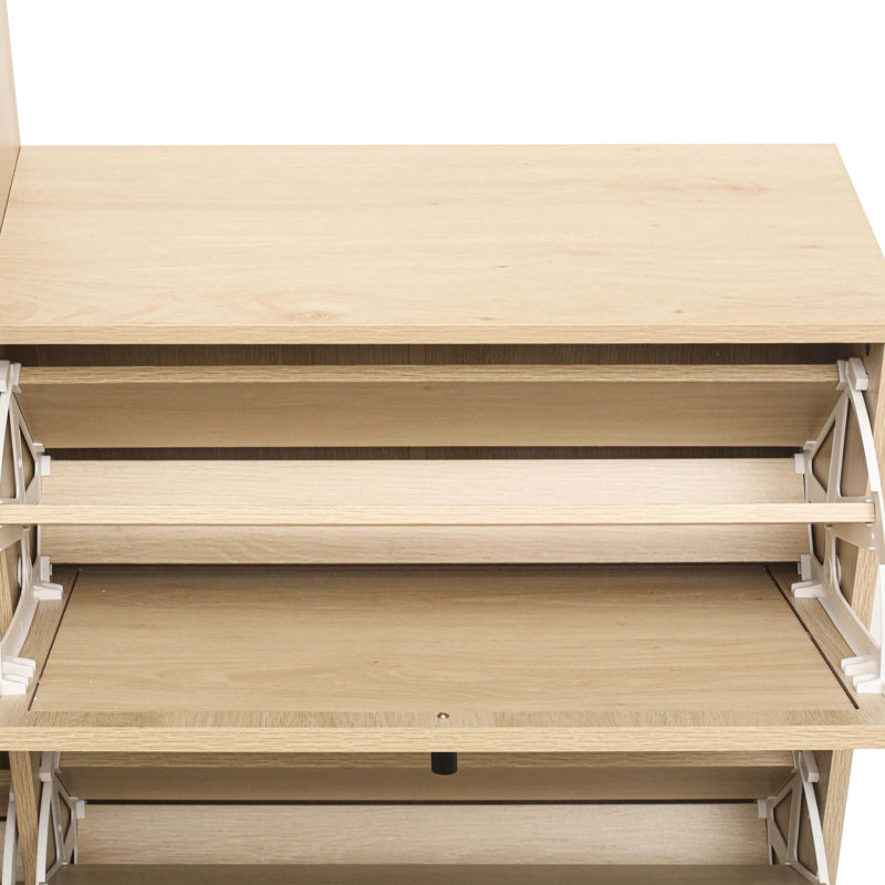 Étagère de rangement pour chaussures à 5 portes, armoire de vestibule moderne autoportante, - Poignée noire confortable, pieds en métal avec glissade, patins réglables, boucle de panneau arrière, système de déversement amélioré