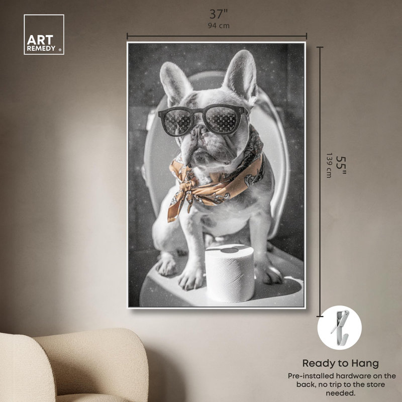 Impression sur toile Frenchie, H 15 po x l 10 po, Cadre blanc