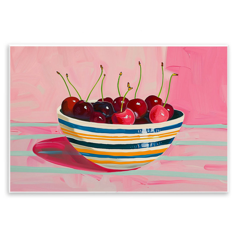 Plaque murale bol de cerises sur rose, design par Arlington Prints, H 10 po x l 15 po