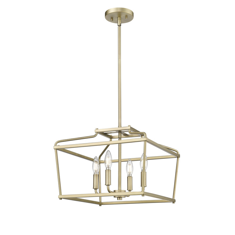 Luminaire suspendu 4 lumières Nellita, H 13 po x l 16 po x P 16 po, Laiton rétro