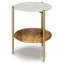Modern - Table d'appoint ronde en marbre et bois - Blanc / Naturel