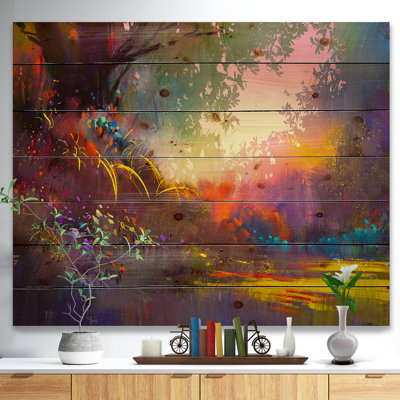 Peinture de paysage coloré - reproduction sans cadre sur bois