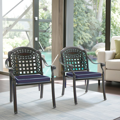 Ensemble de fauteuils d'extérieur pour l'extérieur avec structure en aluminium, coussins empilables et résistants à l'eau bleus