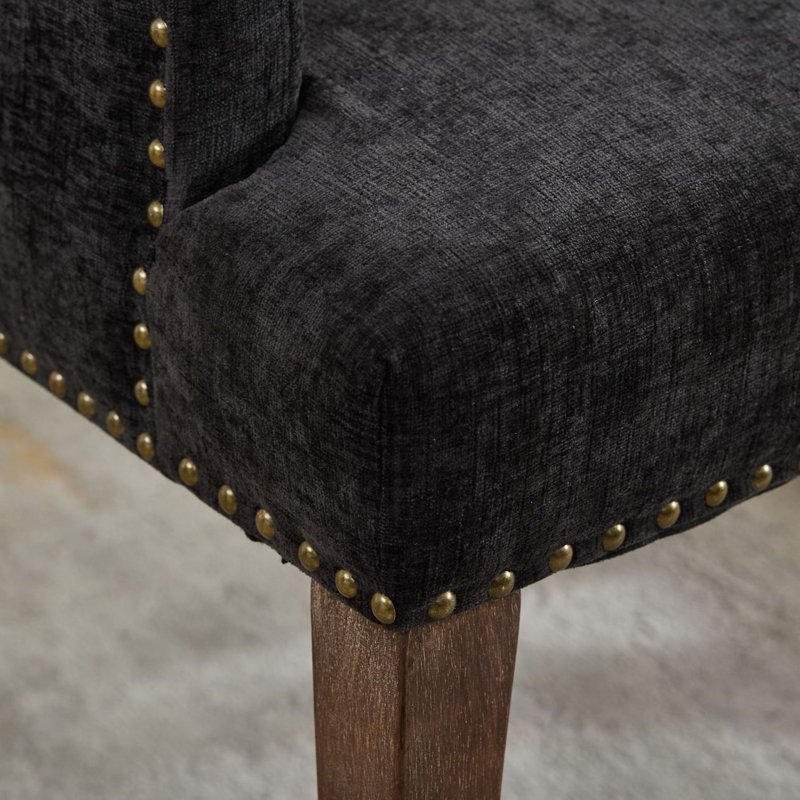 Élégante chaise d'appoint rembourrée en chenille avec pieds en bois courbés, Noir