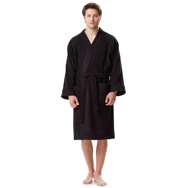 Peignoir pour homme 100% coton avec poches Haberfield, Noir, P / M