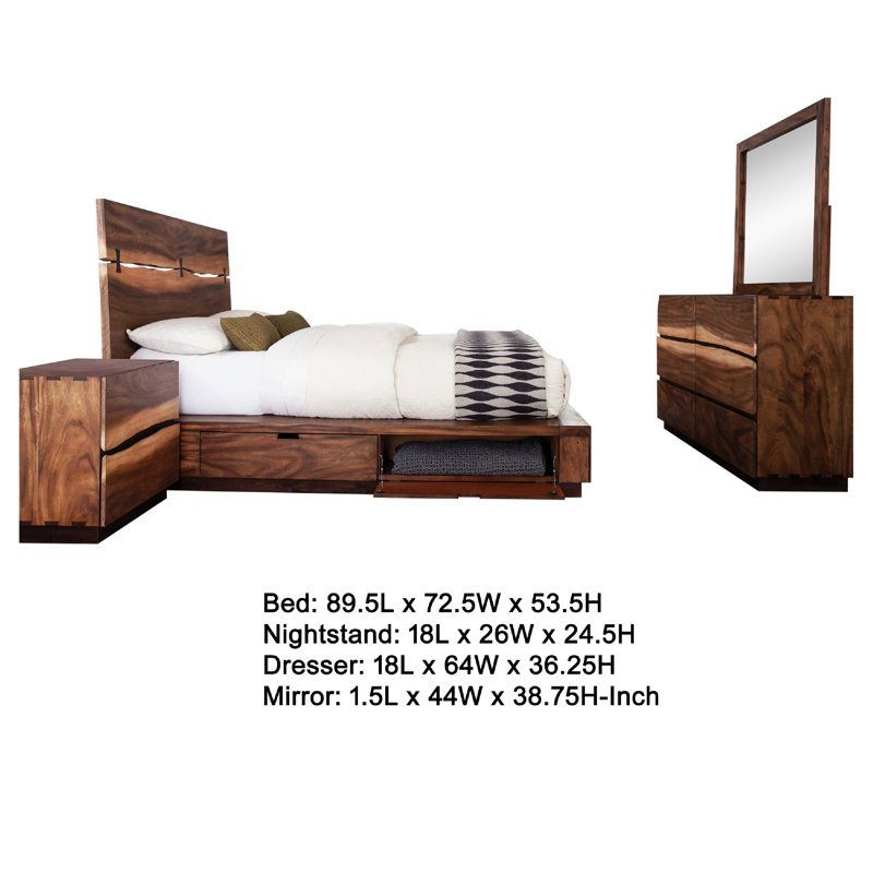 Ensemble de chambre à coucher 4 pièces avec rangement Zeko, Grand lit