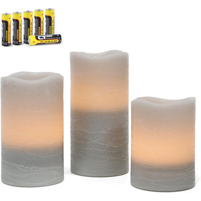 Bougies grises à DEL sans flamme, bougies à piles avec minuterie 6H, finition véritable cire