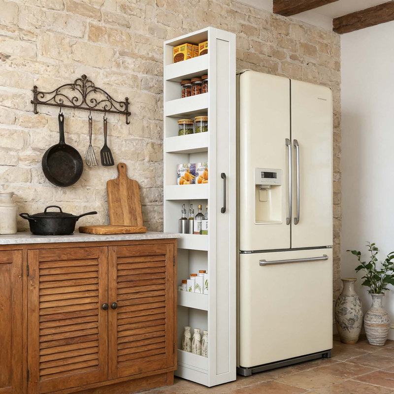 Armoire de rangement coulissante multifonctionnelle à 7 niveaux pour espaces étroits, Blanc