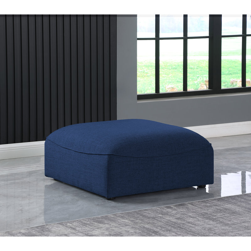 Repose-pieds carré large de 35 po Arens, Tissu texturé en lin bleu marine
