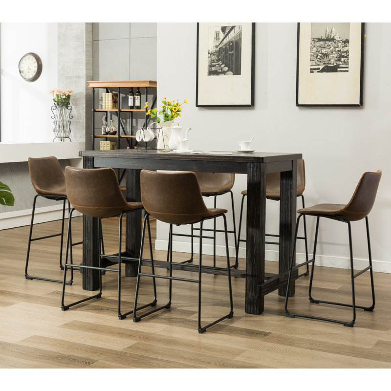 Telsha 6 - Person Solid Wood Top Four Leg Dining Set, Gray