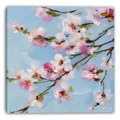 Pastel Cherry Branches Wrapped Canvas Wall Art