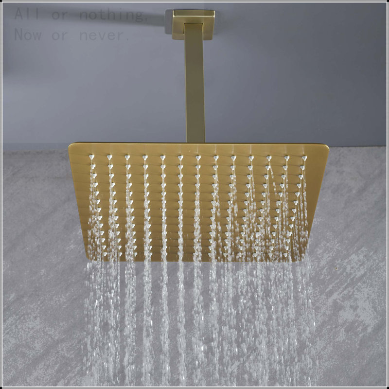 Rain Shower Head  High Pressure Rainfall Showerhead Water Saving, Brushed Gold