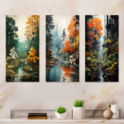 Autumn Forest Collage - Forest Metal Art Print Set Of 3