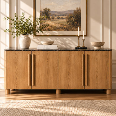  65"W Modern Sideboard Buffet Cabinet with Faux Marble Top, 4 Doors and Adjustable Shelves