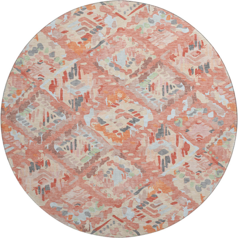 Premium Machine Washable Celis AMF1326 Diamonds Rug, Round 8'